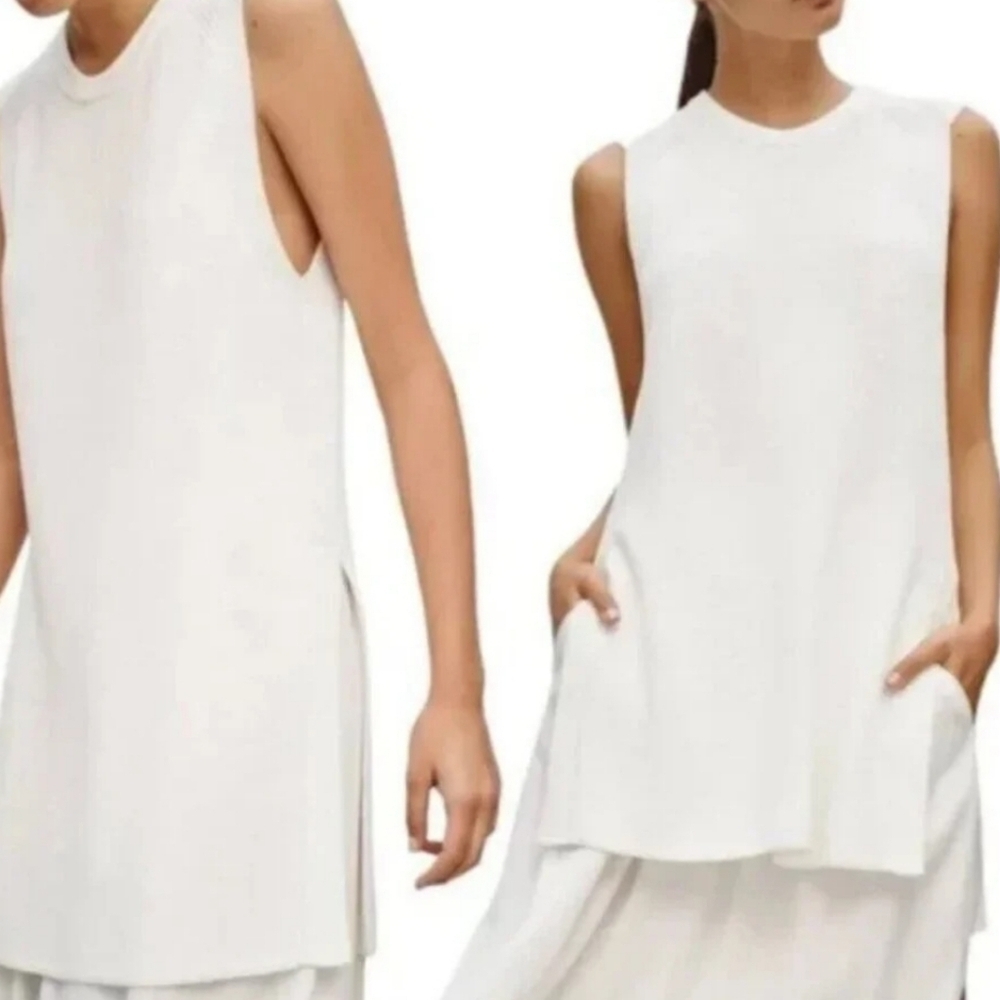 Wilfred Aritzia Palmier  Side Split Knit Sleeveless Tank Top White Sz S Nwt - Picture 2 of 7